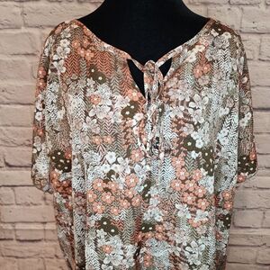 In'Voland Floral Tie-Neck Women's Blouse, 22W